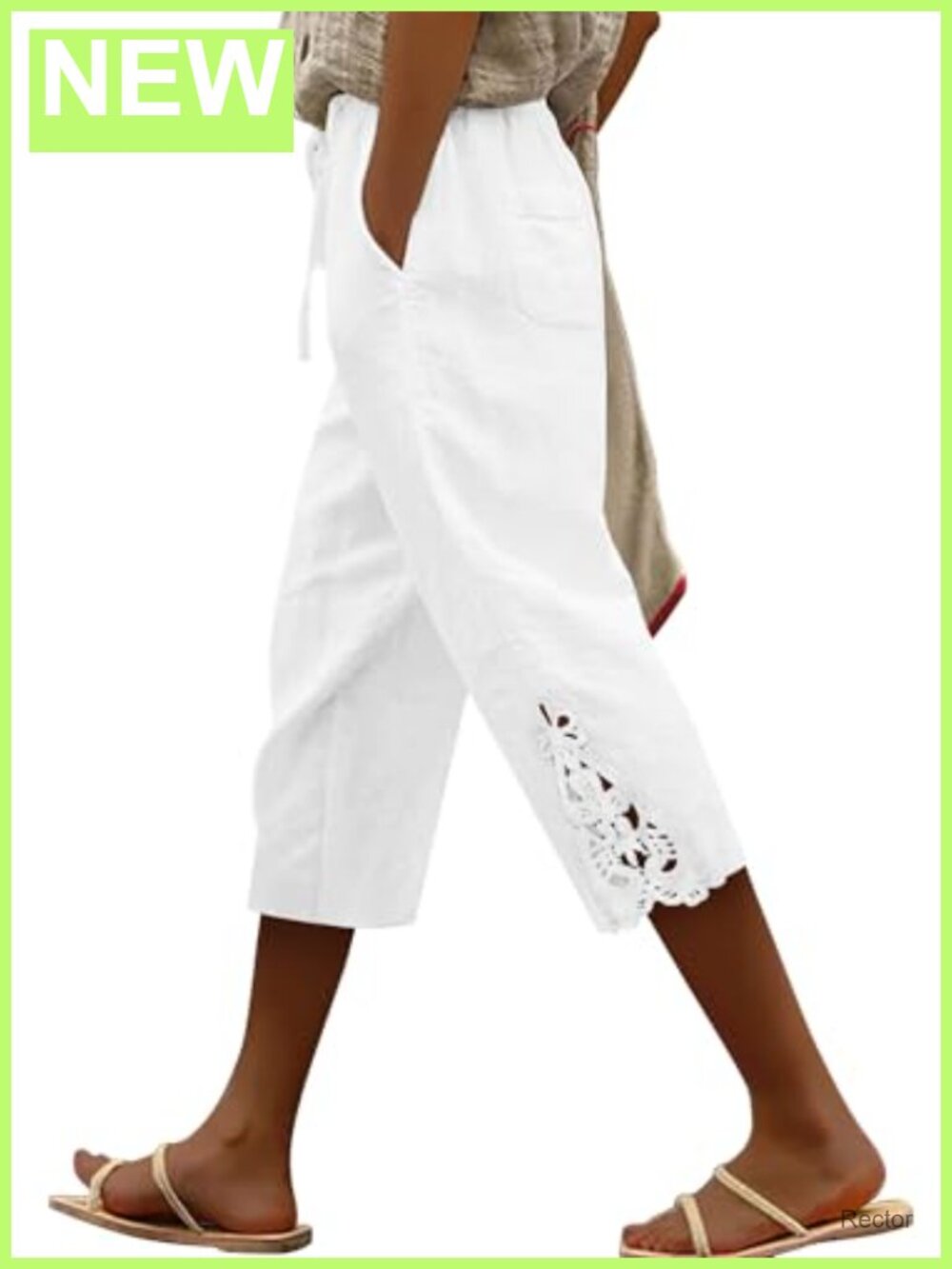 Women's Cotton Capri Pants High Rise Drawstring Elastic Waist with Pockets